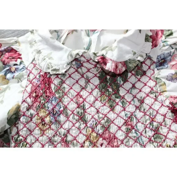 Vintage Polly Flinders 6X Girls Floral Dress Peter Pan Collar Smocked - Picture 3 of 9